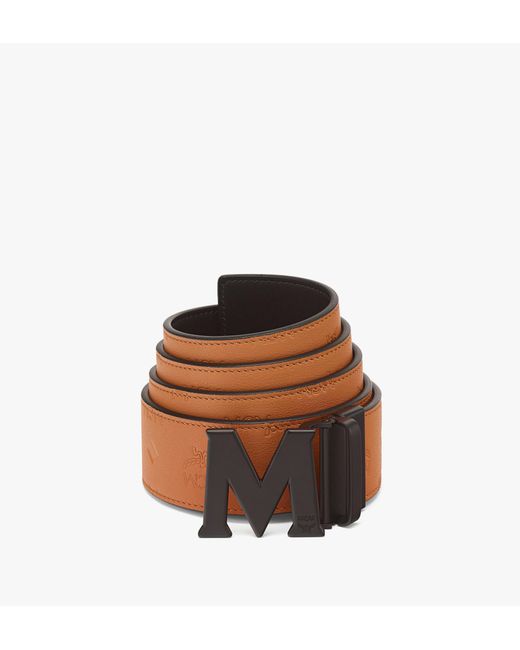 MCM Brown Claus M Reversible Belt 1.75" In Embossed Monogram Leather for men