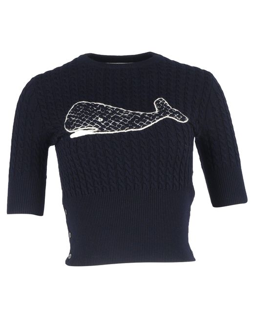 【送料&関税込】Thom Browne Knitted T-shirt Thom Browne Knitted Whale Print T-Shirt in Blue | Lyst