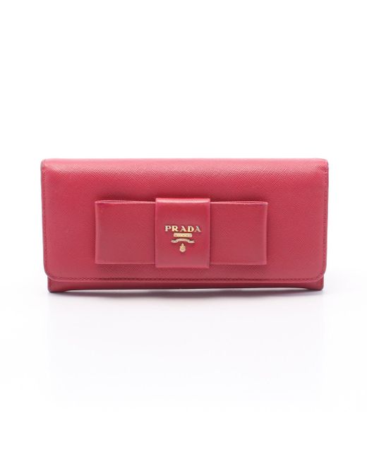 Prada Red Saffiano Bi-fold Long Wallet Saffiano Leather Purple