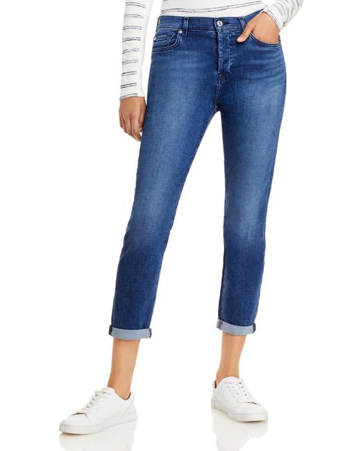 7 For All Mankind Josefina Mid-rise Ankle Boyfriend Jeans in Blue | Lyst