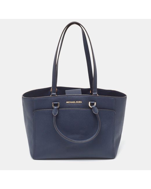 Michael Kors Blue Navy Leather Large Emmy Tote