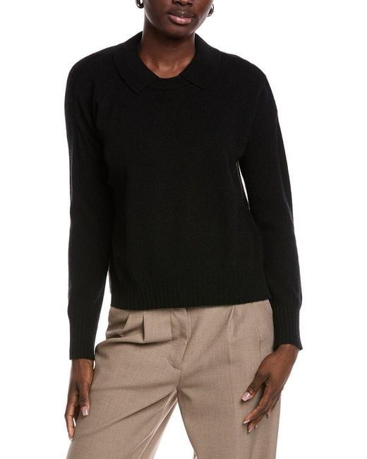 Minnie Rose Black Collared Cashmere Sweater