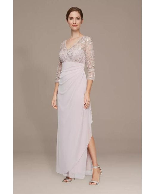 Alex Evenings Natural Dress Pale Rose Floral Embroidered Side Slit V-Neck Jdm507