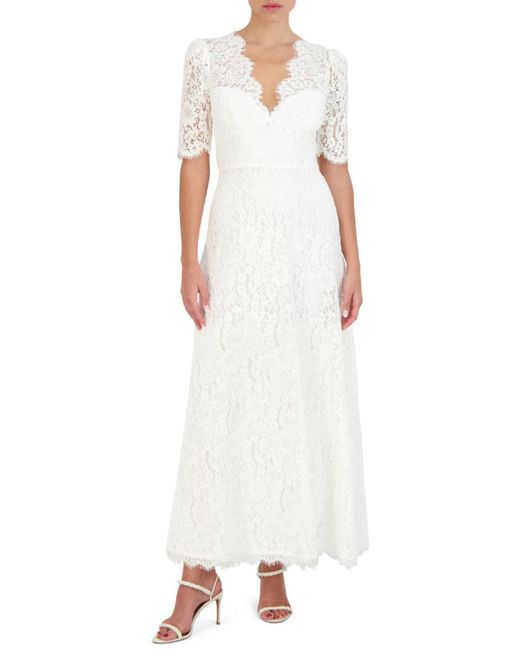 BCBGMAXAZRIA White Eliana Lace Maxi Evening Dress