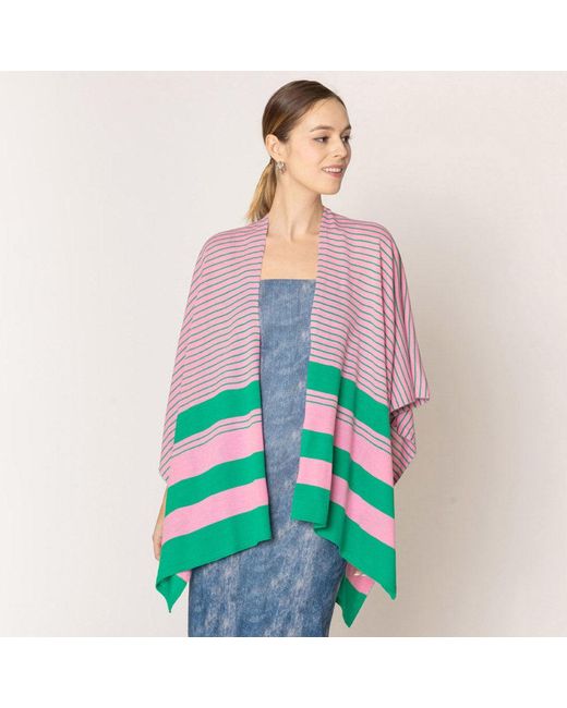 TRUEDAMES Green Two Tone Stripe Ruana Poncho