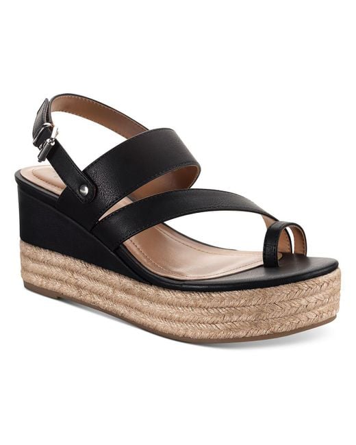 Style & Co. Black Betty Faux Leather Round Toe Wedge Sandals