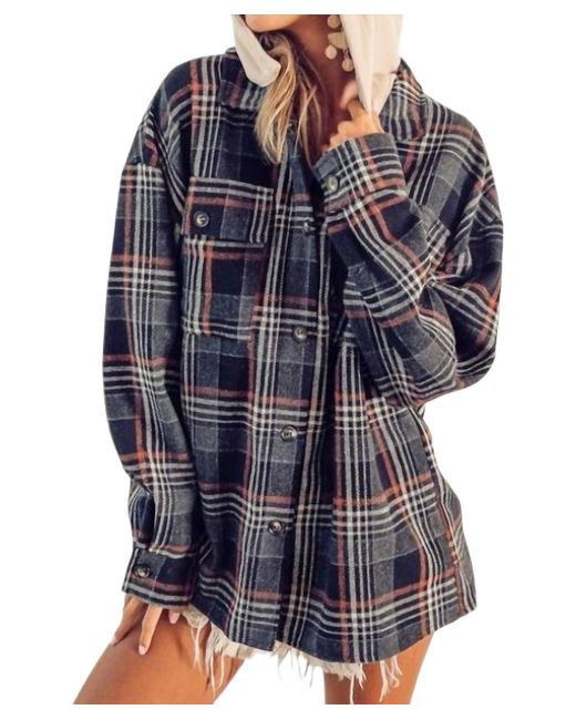 Bibi Blue Hooded Flannel Jacket