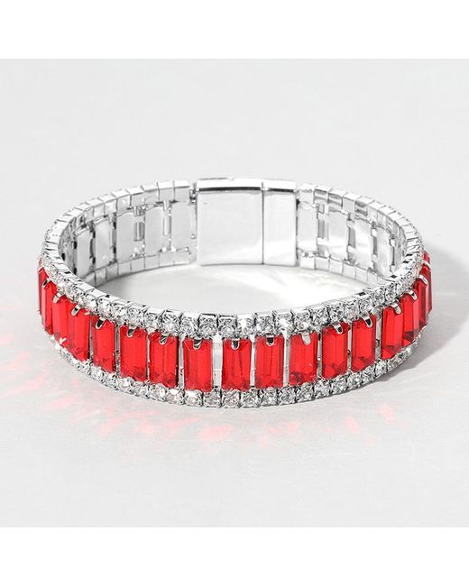 Fashnzfab Red Baguette Stone Cluster Magnetic Evening Bracelet