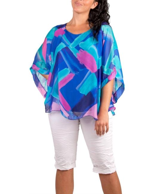 Gigi Moda Blue Coletta Brushstroke Silk Top