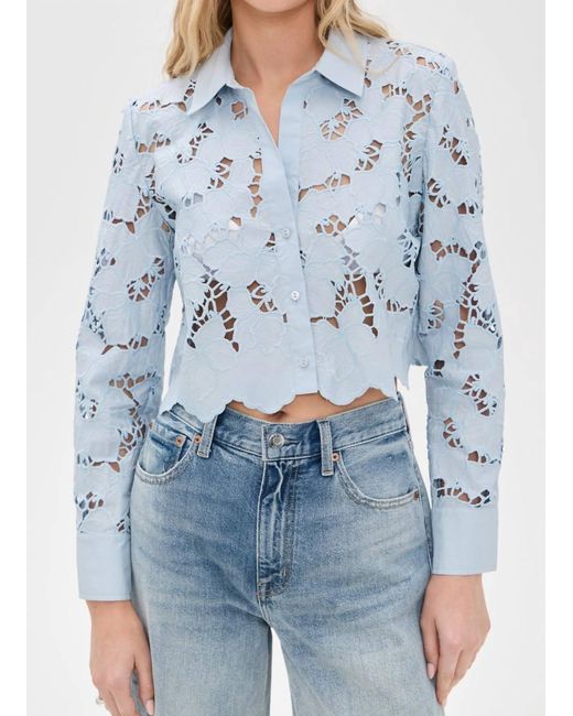 L'Agence Blue Seychelle Crop Button Down Blouse