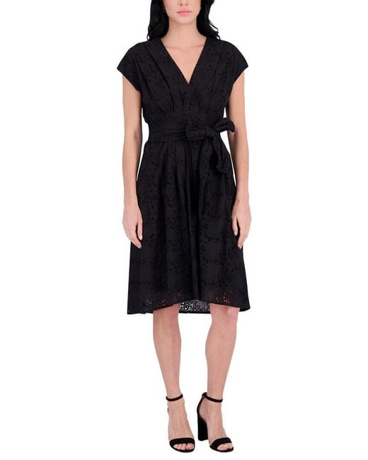 kensie embroidered midi dress KENSIE Tie Belt Floral Embroidered Long Sleeve V-Neck Wrap Midi Dress Size 8