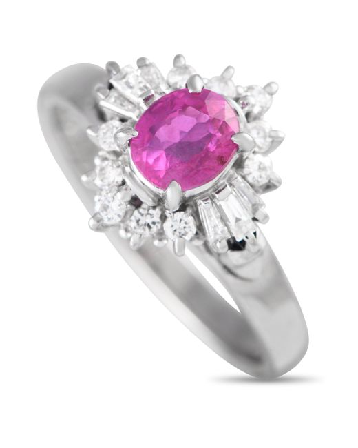 Non-Branded Gray Lb Exclusive Platinum 0.24ct Diamond And Ruby Ring Mf27-041924