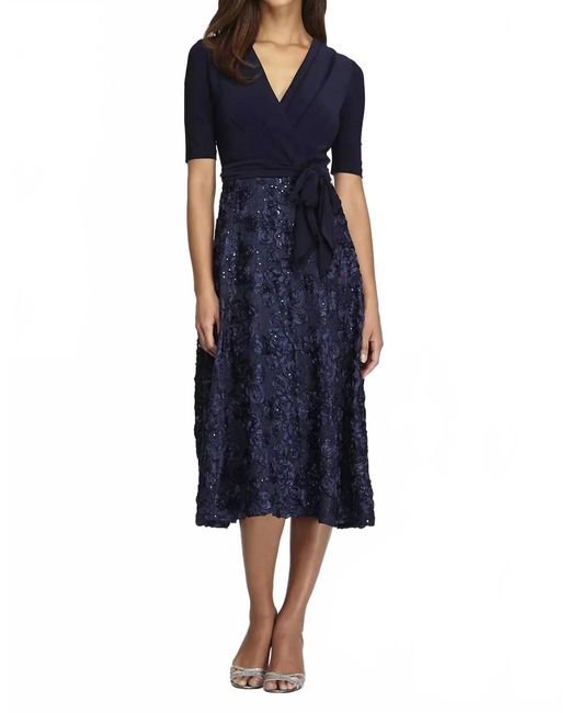 Alex Evenings Women's Blue Sequin Lace And Jersey Fit-And-Flare Party Dress 