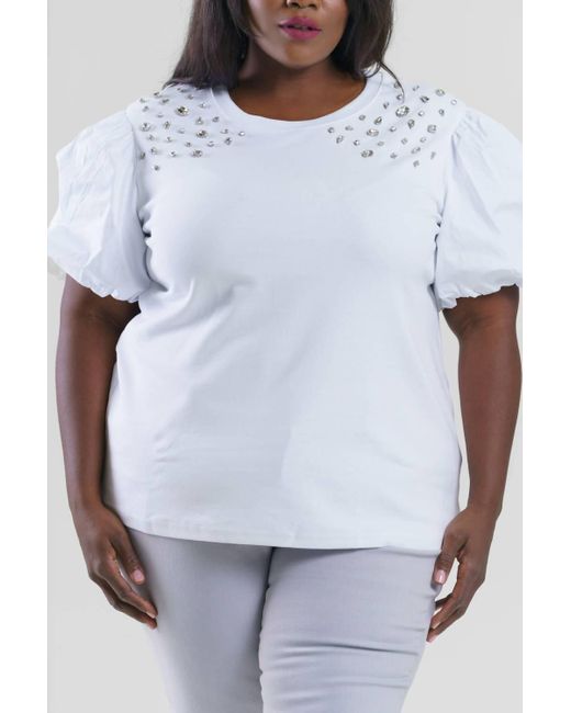 Joh White Runa Pointe Knit Top With Diamond Studs