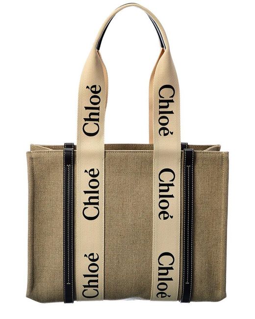 Chloé Natural Chloe Woody Medium Canvas & Leather Tote