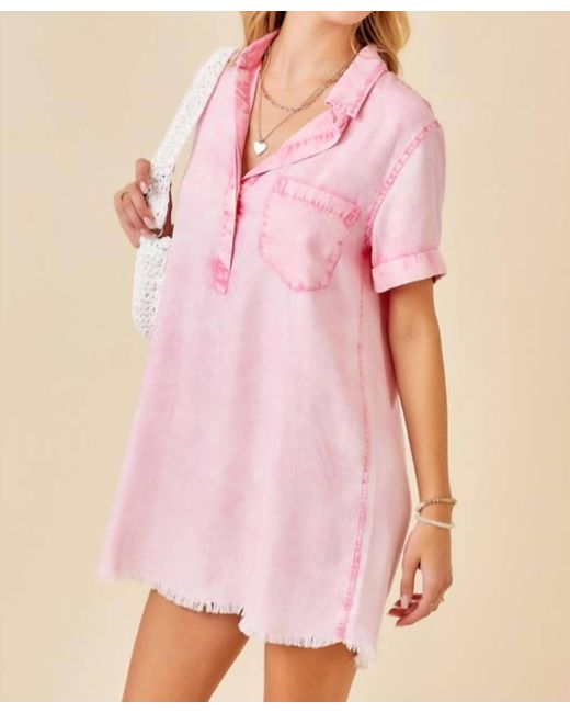Day + Moon Washed Denim Shirt Dress in Pink | Lyst