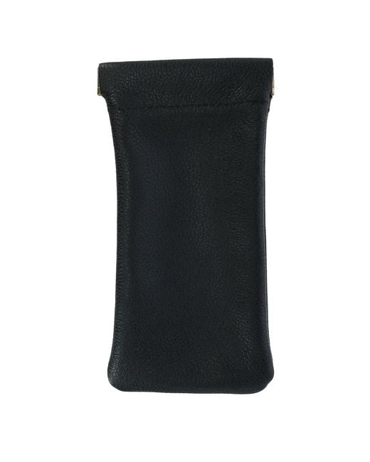 CTM Black Leather Push Mouth Pebble Grain Eyeglass Holder for men