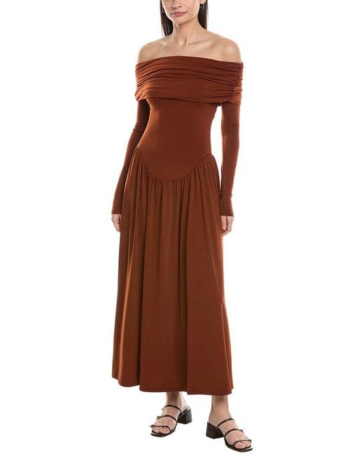 we wore what brown dress WeWoreWhat Smocked Drop Waist Midi Dress in Muted Eggplant