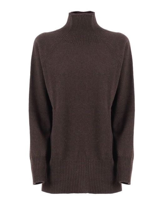 Kangra Cashmere Brown High Collar Raglan Sleeve Sweater
