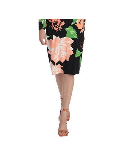Maggy London Black Floral Print Midi Sheath Dress