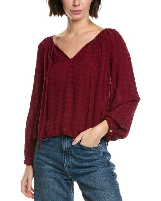 Bella Dahl Red Ruched Waist Flowy Sleeve Top