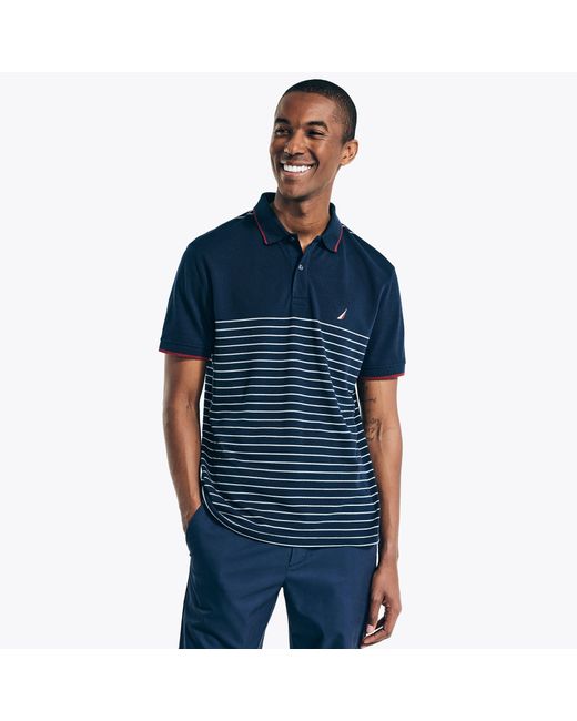 Nautica Blue Navtech Sustainably Crafted Striped Classic Fit Polo for men