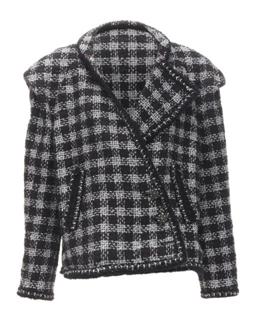 Chanel Gray 11a Fantasy Tweed Silver Checkered Asymmetric Collar Jacket