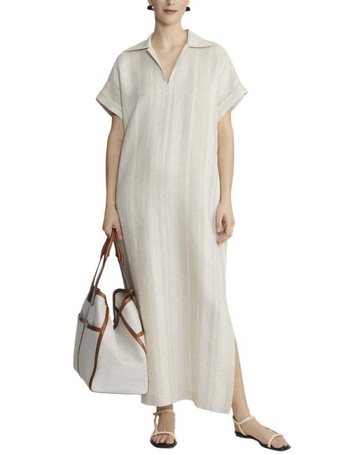 Lafayette 148 New York White Short Sleeve Linen & Cashmere-Blend Popover Dress