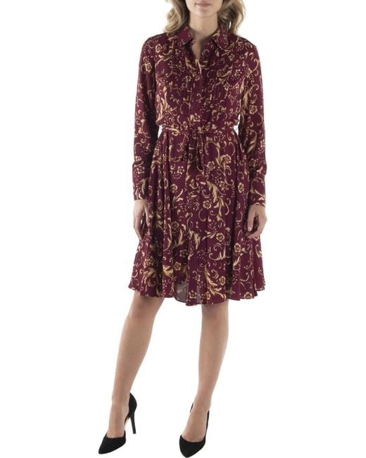 Nanette Lepore Red Floral Print Pintuck Wear To Work Dress