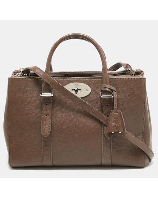 Mulberry Brown Taupe Leather Small Bayswater Double Zip Tote