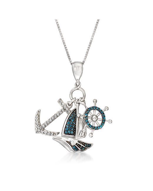Ross-Simons Metallic Blue And White Diamond Nautical Pendant Necklace
