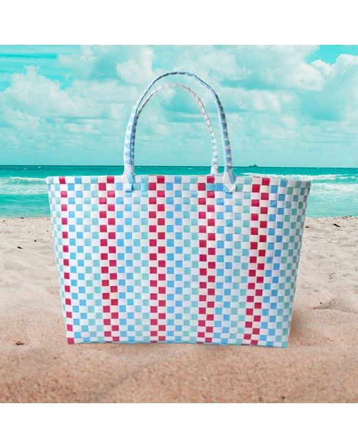 Fashnzfab Blue Basket Weave Oversized Tote Bag Shoulder Bag