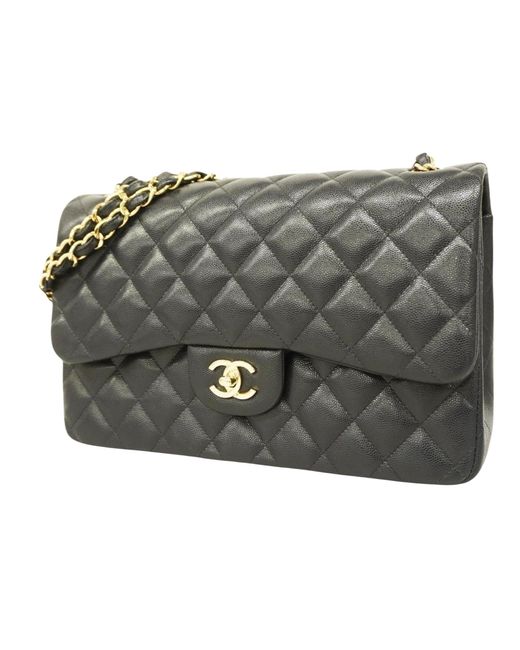 Chanel Gray Double Flap Leather Shoulder Bag (pre-owned)