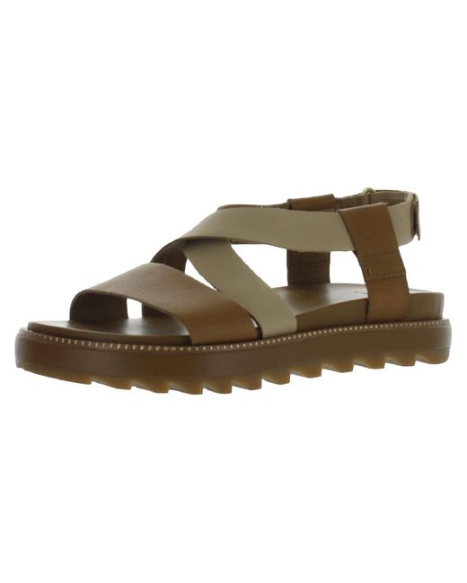 Sorel Brown Roaming Leather Slip On Footbed Sandals