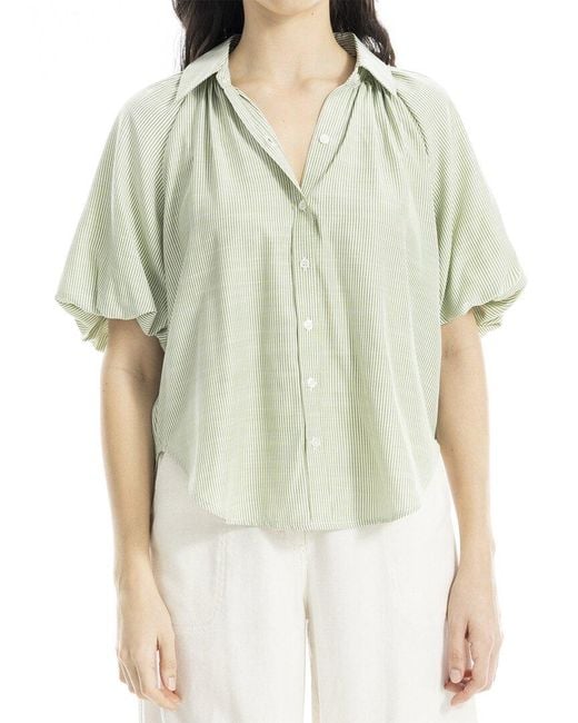 Max Studio Green Bubble Sleeve Button Front Shirt