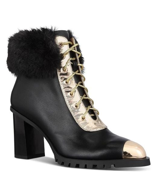 THINGS II COME Black Maliyana Faux Leather Block Heel Ankle Boots