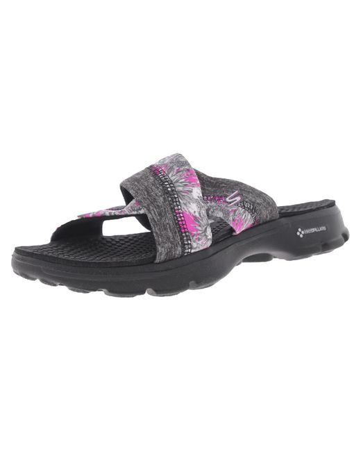 Skechers Pink Fiji Criss Cross Printed Slide Sandals