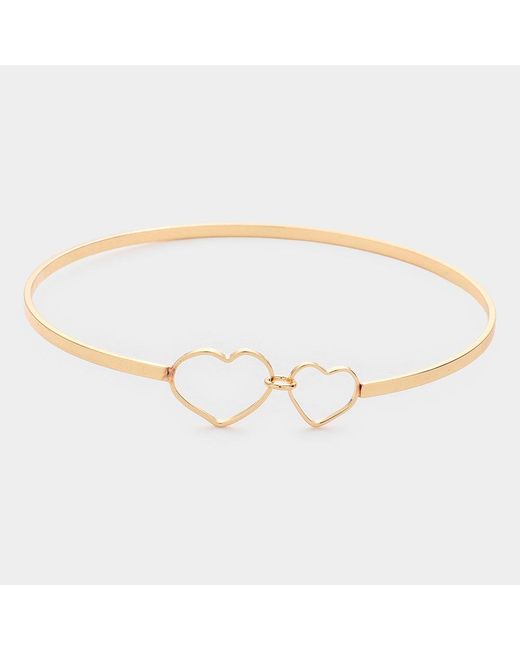 Fashnzfab Metallic Double Open Metal Heart Link Bangle Bracelet