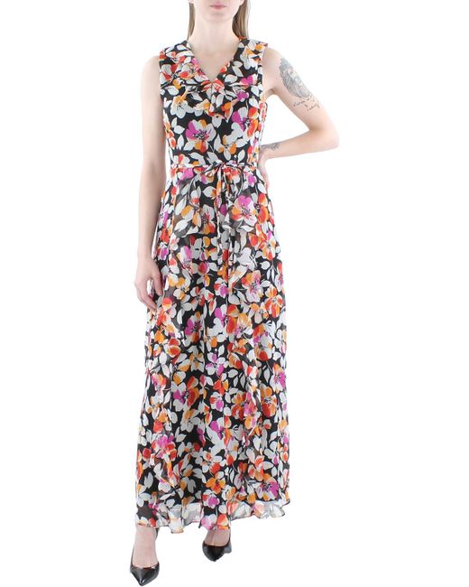 Karl Lagerfeld White Chiffon Floral Print Maxi Dress