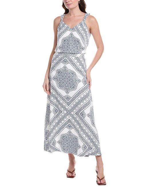 Vince Camuto White A-Line Linen-Blend Midi Dress