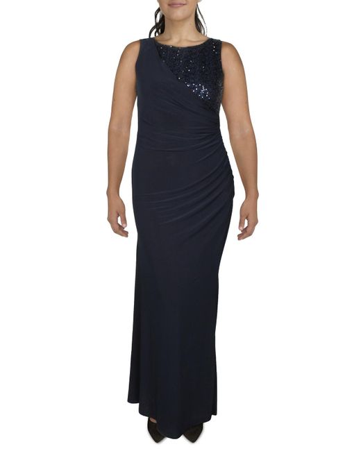 Jessica Howard Blue Matte Jersey Sequined Evening Dress
