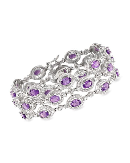 Ross-Simons Purple Amethyst 3-row Bracelet With Diamond Accent