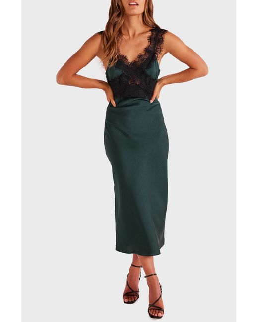 MINKPINK Women's Green Erin Lace Trim Midi Dress MINKPINK Women's Green Erin Lace Trim Midi Dress