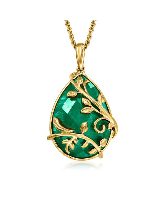 Ross-Simons Green Emerald Leaf Scrollwork Pendant Necklace