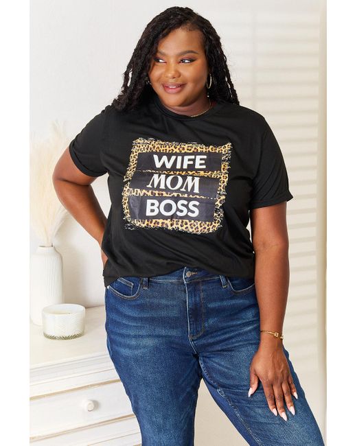 TRUEDAMES Blue Wife Mom Boss Leopard Graphic T-Shirt