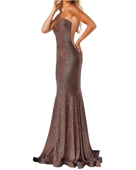 Jovani Brown One Shoulder Prom Gown