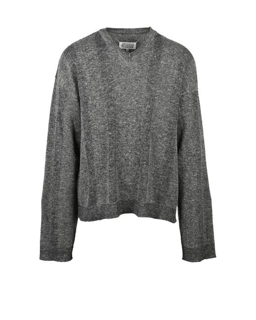 Maison Margiela Gray V-Neck Pullover for men