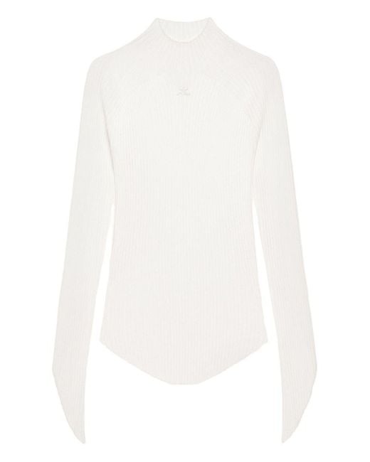 Courreges White Ribbed Long-Sleeved Top