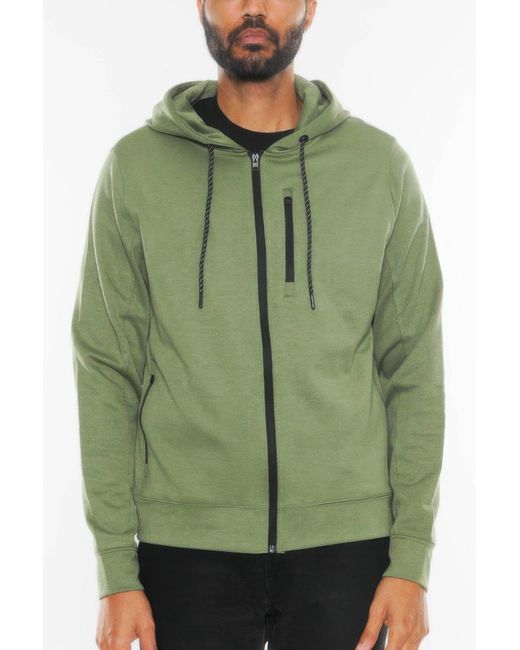 TRUEDAMES Green Solid Heathered Zip Up Jacket for men