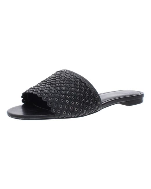 MICHAEL Michael Kors Black Jessie Leather Slide Flat Sandals